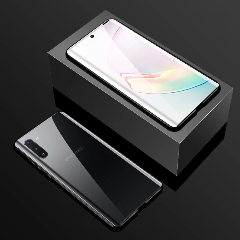 Черный Металлический чехол с магнитной адсорбцией для samsung Galaxy A70 A60 A50 A9 A8 A7, задняя крышка из закаленного стекла на магните для samsung M30S 20, чехол - Цвет: Черный