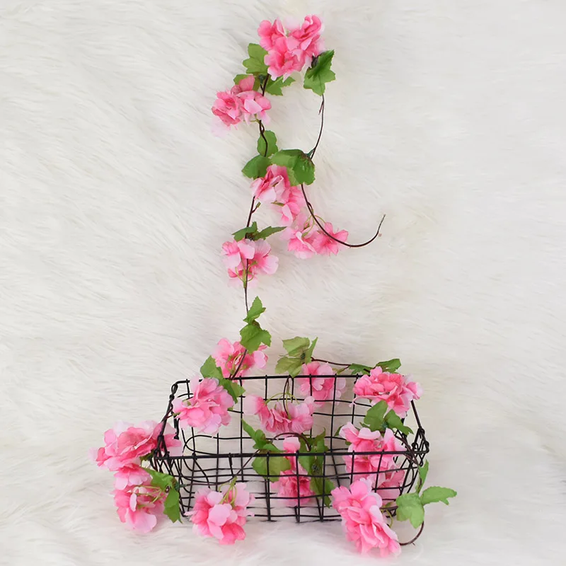

2.3M Artificial Sakura Cherry Blossom Vine Hanging Flower For Home Wall Decoration Rattan Fake Plant Romantic Wedding Decor
