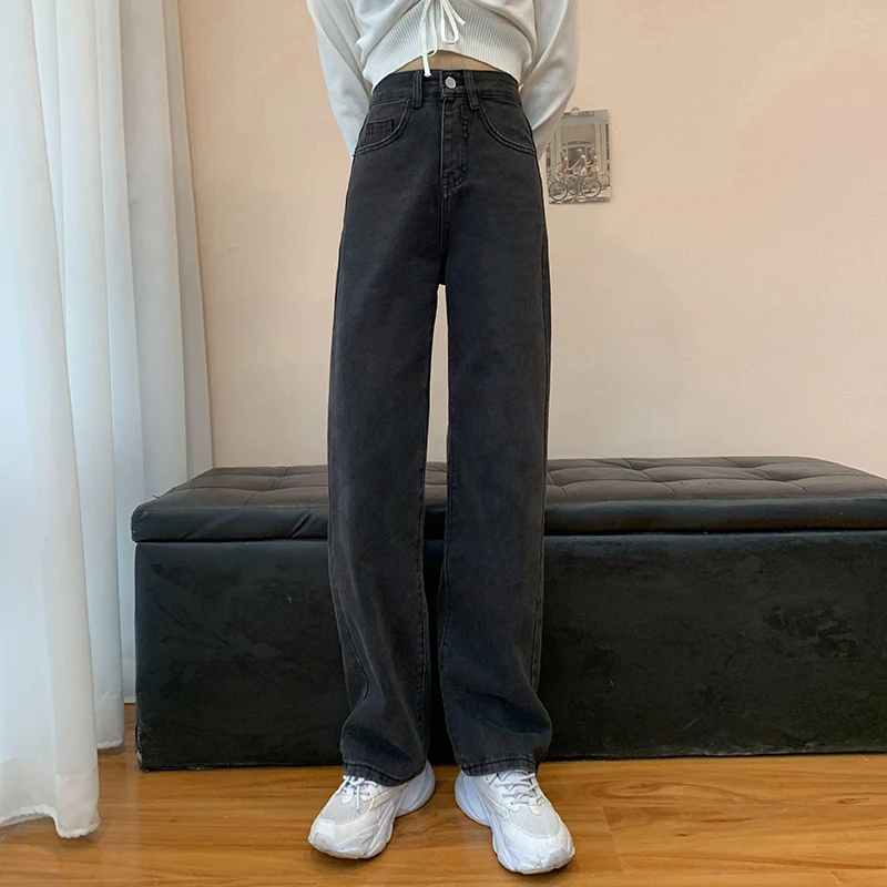 

DD0228 Retro high waist slim jeans women new straight loose wide leg pants trousers jeans