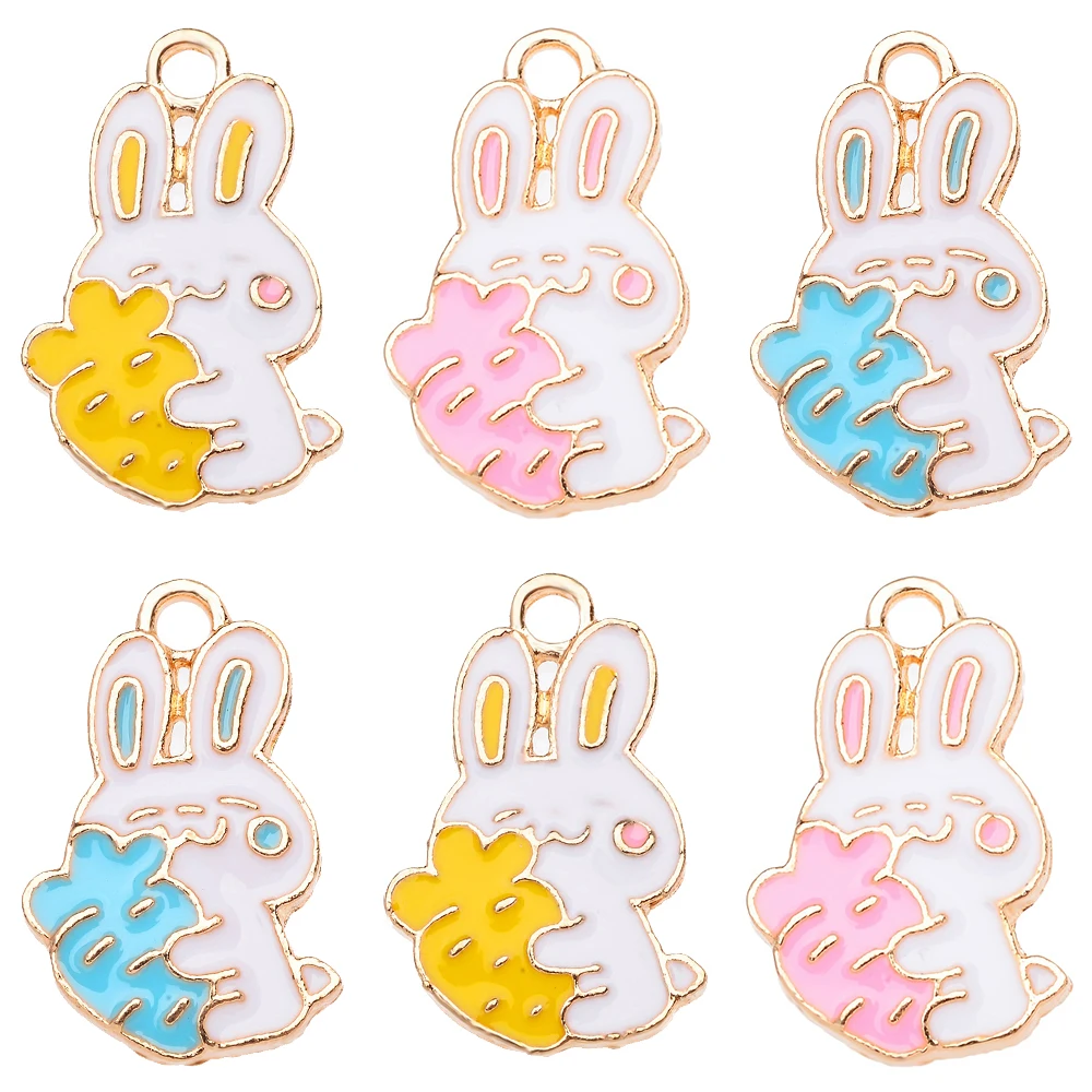 

Peixin 15Pcs/Set Colorful Cartoon Enamel Charm Carrot Bunny Necklace Pendant for Jewelry Making DIY Jewelry Crafts Wholesale