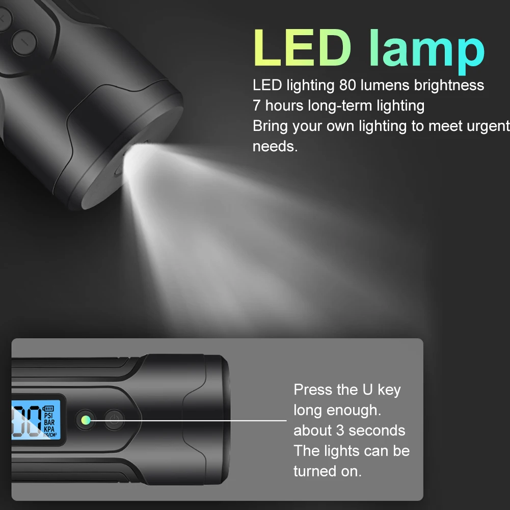 Barato Compresor De Aire Portátil Para Vehículos, Inflador De Neumáticos Para Coche Con Pantalla LED, Batería De Alta Capacidad De 3000mAh, Presión De 150 PSI, Voltaje De 12V, Bomba Con Eficiencia De Inflado De 35L/min