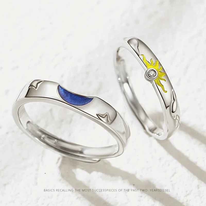 Романтическое кольцо с Луной солнца серебряное цирконом для влюбленных пар