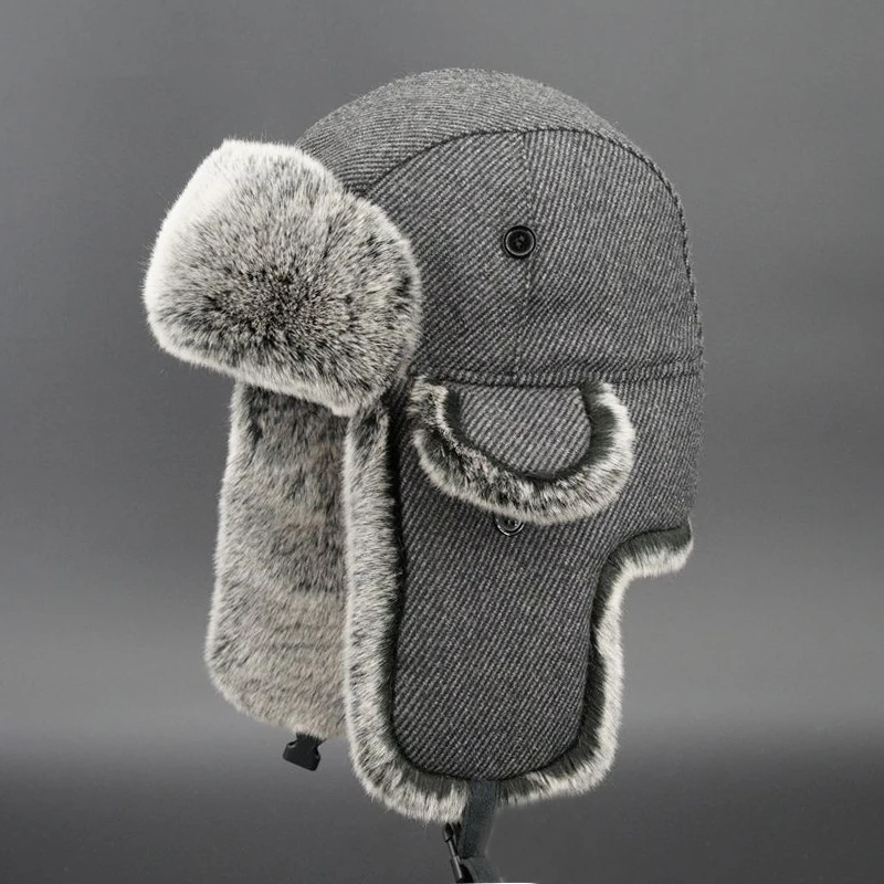 

Bomber Hat Faux Fur Earflap Russian Ushanka For Men Women Thicken Warm Wool Winter Hats Trapper Ear Flaps