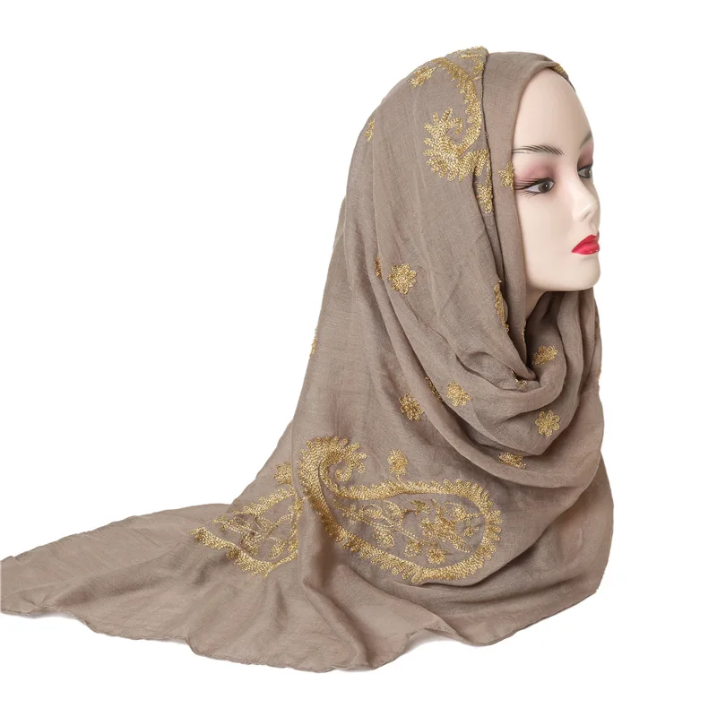 

Wholesale Women Cotton Embroidery Scarf Muslim Hijab Pashmina Scarves Foulard Luxury Plain Bubble Shawls Wraps 10 Pcs/lot