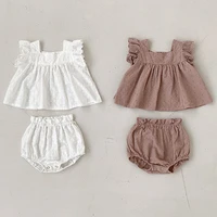 soft breathable girls lace clothing set cotton sleeveless casual infant baby girls tank tops shorts 2pcs infants clothing