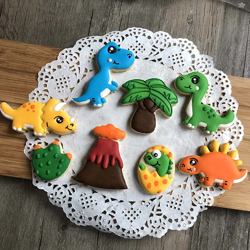 8pcs/set 3D Dinosaur Cookie Stamps Plastic Biscuit Decoration Mold Animal Shape Cutters Cake Decorating Tools | Дом и сад