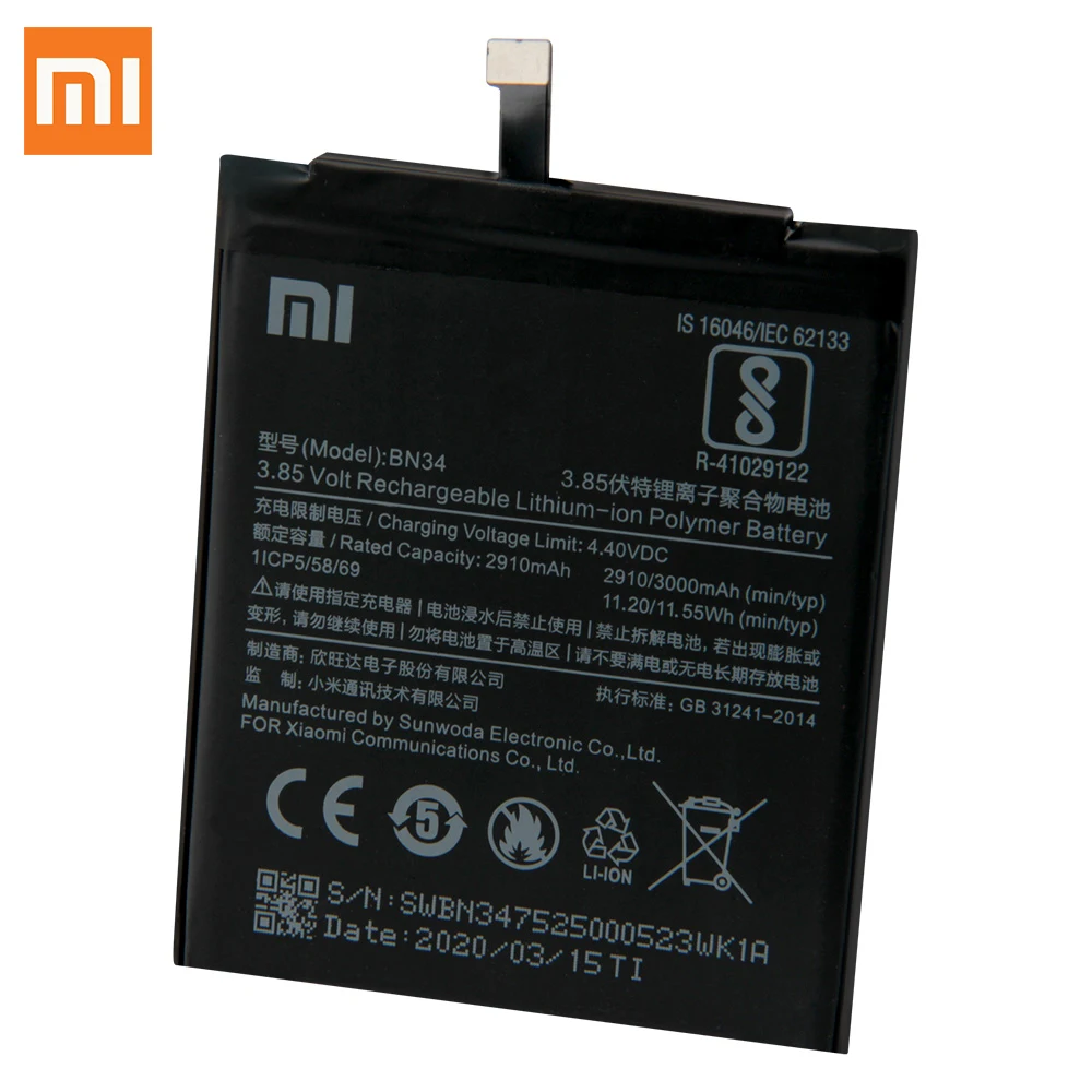 Оригинальный аккумулятор для Xiaomi Mi Redmi 5A Redrice BN34 3000 мАч|Аккумуляторы мобильных