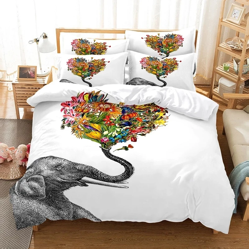 

3d Elephant Animal Design Bedding Set Digital Printed Cat Wolf Duvet Cover White Bed Linen For Adults Decor Home