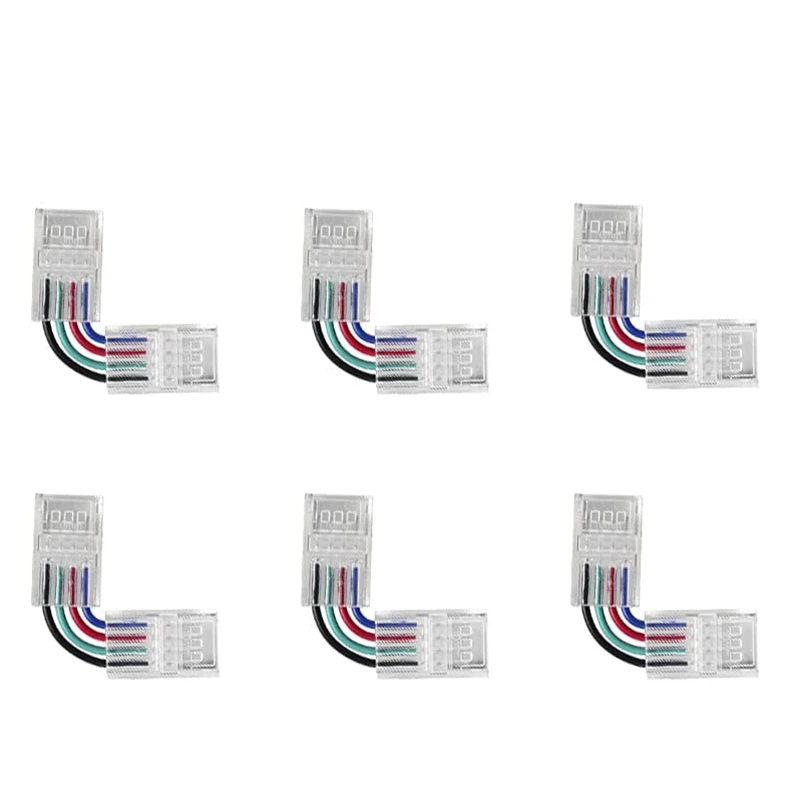 

L Shape 4-Pin RGB LED Connectors 6 Packs 10Mm Wide Right Angle Corner Solderless Adapter Terminal Extension Connectors