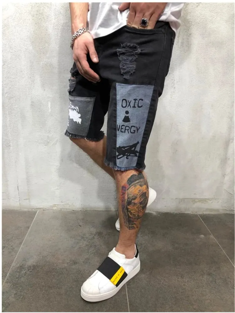 

Mens printing Denim Chino Shorts Super STRETCH Skinny Slim Summer Half Pant Cargo Jeans shorts