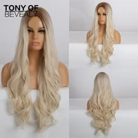 long wavy brown to blonde ombre hair wigs middle part heat resistant synthetic wigs for women cosplay natural wigs
