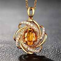 2021 cute woman necklace gold jeweler2 karat citrine creative rotational windmill pendant 18k inlaid color gemstone necklace
