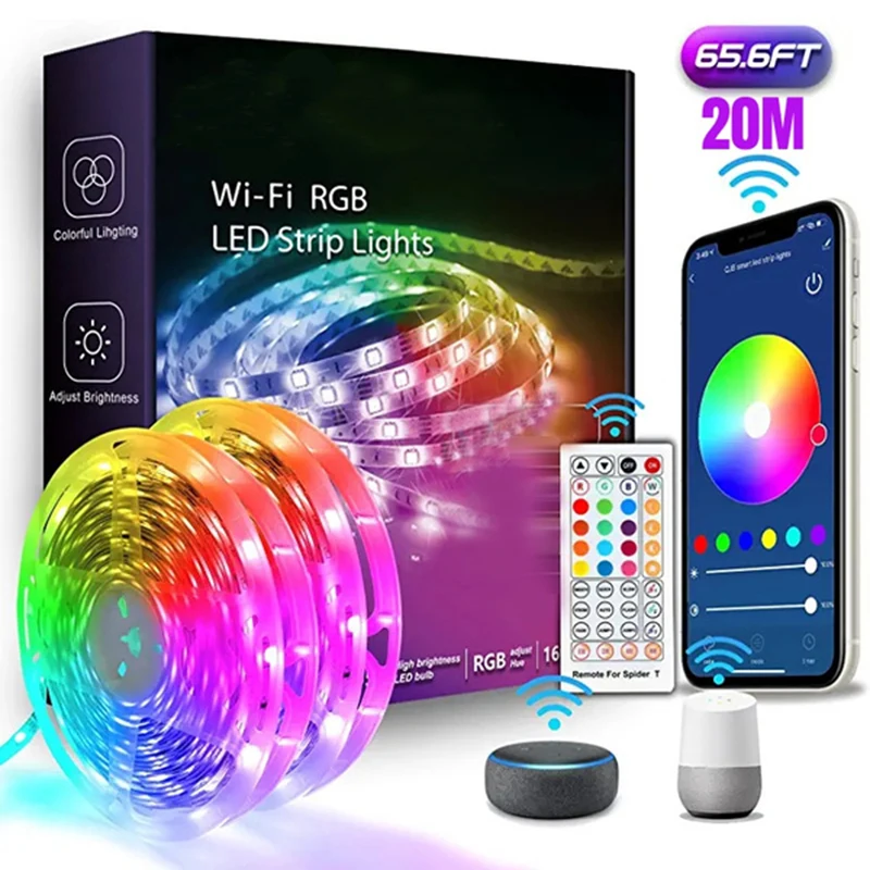 Светодиодная лента RGB 5050 без водонепроницаемости музыкальная Bluetooth Wi-Fi умная с Alexa