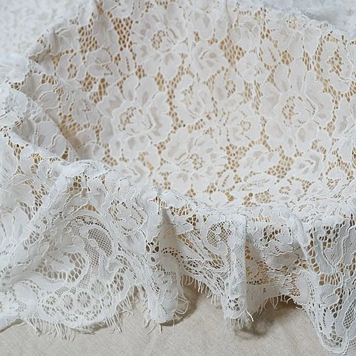 

3M Long Cord Eyelash Lace Fabric Lady Dress Sewing Lace Material Skirt Lace Off White & Black