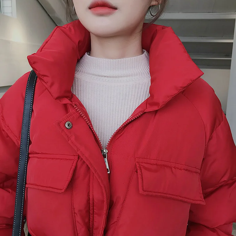 

Genuo New Women Winter Jackets Parkas 2019 Fashion Thick Warm Lantern Sleeve Tops Jackets Slim Solid Sweet Jackets For Female