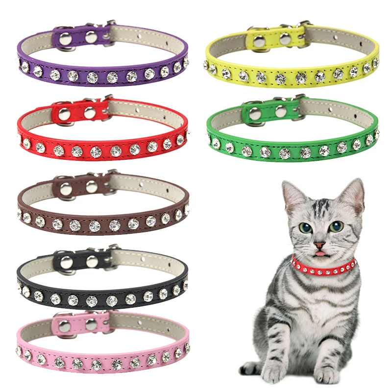 

New Dog Rhinestone PU Leather Collar Necklace Dogs Cats Pet Crystal Diamond Collars Neck Strap Pet Accessories