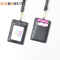 xmessun 2022 new embossed ostrich pattern lanyard card holder for men women id card holder pu leather monogrammed letters