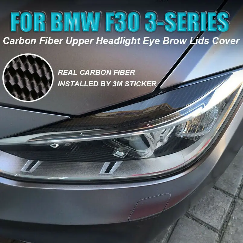 

2Pcs Carbon Fiber Upper Headlight Eye Brow Lids Cover For BMW F30 3-Series 12-17