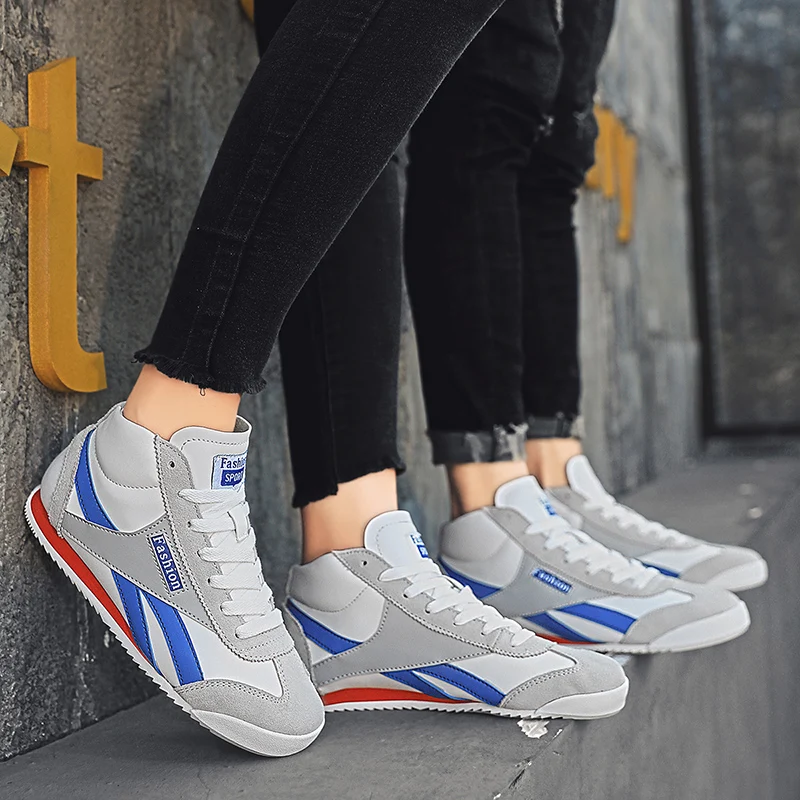 

High-top Genuine Leather Men's Sneakers Sport Casual Running Shoes Unisex Couple Outdoor Walking Shoes Men Non-slip Flats Shoes