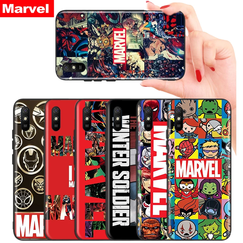 

Silicone Black Cover Marvel Avengers Logo For Xiaomi Redmi K40 K30i K30T K30S K20 10X GO S2 Y2 Pro Ultra Phone Case