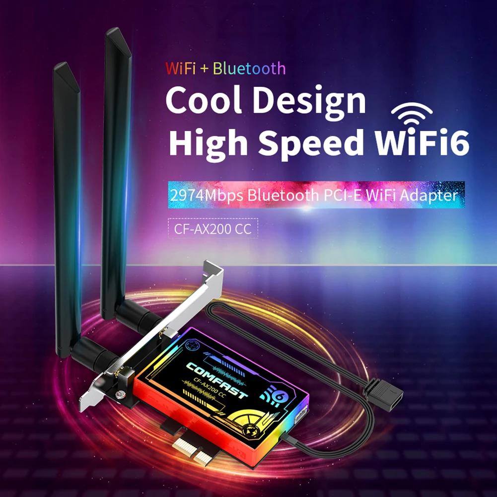 

COMFAST 2974Mbps WiFi6 Bluetooth 5.1 PCI-E Gaming Network Card Intel AX200 2.4+5.8GHz Dual Band Wi-fi Wireless Adapter Receiver