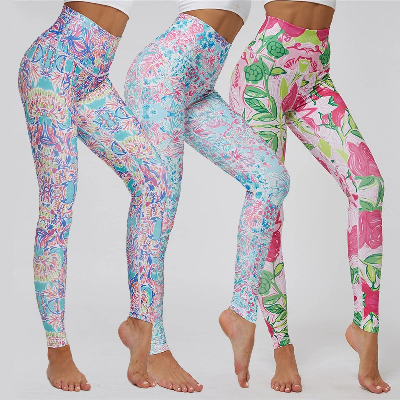 Спортивные Леггинсы с принтом для йоги женские спортивные фитнеса высокой