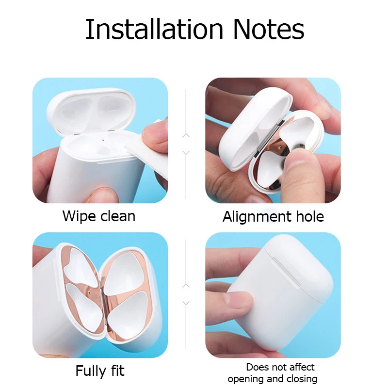 Для Apple AirPods 2 металлическая Пылезащитная Защитная Наклейка защитная крышка для наушников для Airpods 2 Пылезащитная наклейка для AirPods 1