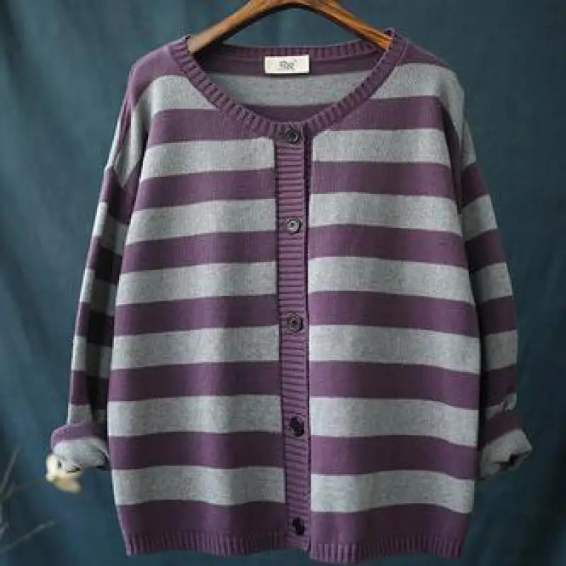 Johnature Autumn Women Sweater Striped Cardigan 2019 New Casual Vintage All-match V-neck Single Breasted Knitted |