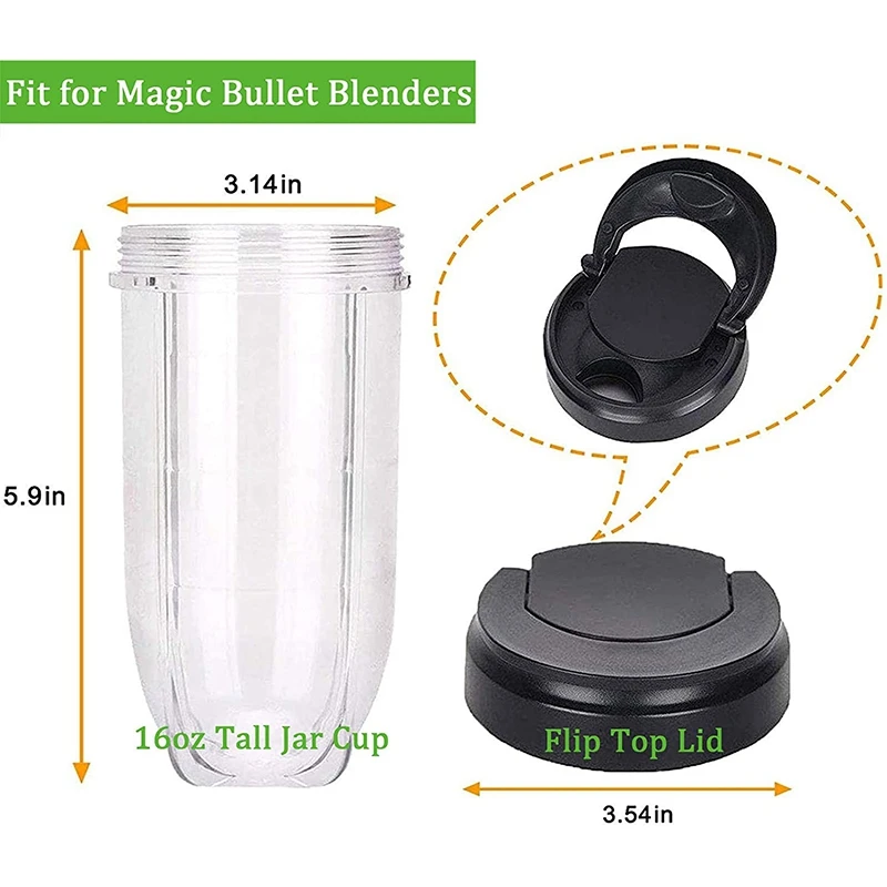 

16Oz Mug Replacement Cup with Cup Brush and Flip Top Lid for 250W Magic MB1001 MB1001B MBR-1101 MBR-1701 Blender
