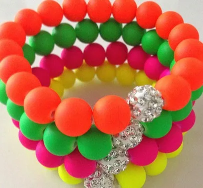 

yt3t 16 Piece/lot ,Each Color 4 Piece, Mix Neon Fluorescence Candy Color Beads Disco Ball Stretch Bracelet crystal