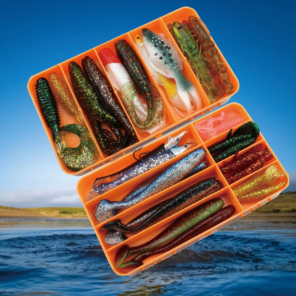 

Multi-type lure bait set soft insect jump long tail T tail frog fake bait sea bass double box