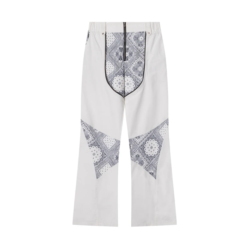 

Hip Hop Cashew Print Color Match Straight Casual Mens Trousers High Street Spliced Baggy Retro Oversize Couple Track Pants