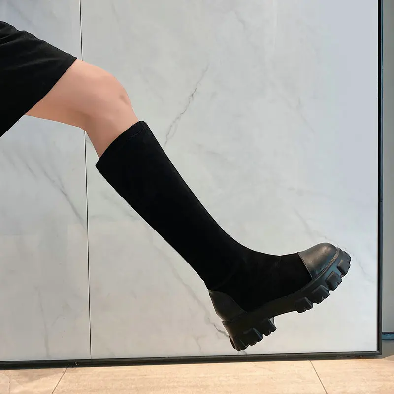 LDHZXC/кожаные сапоги на платформе Женские до колена Высокие из искусственной кожи