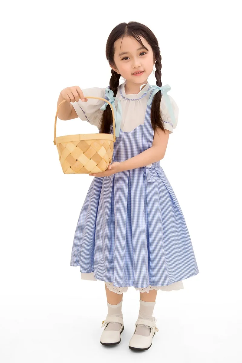 

Primary Kid Girls Wizard Of Oz Dorothy Peasant Costume Child One Piece Dress Child Group Cosplay Clothing For Little Girls 4-11T
