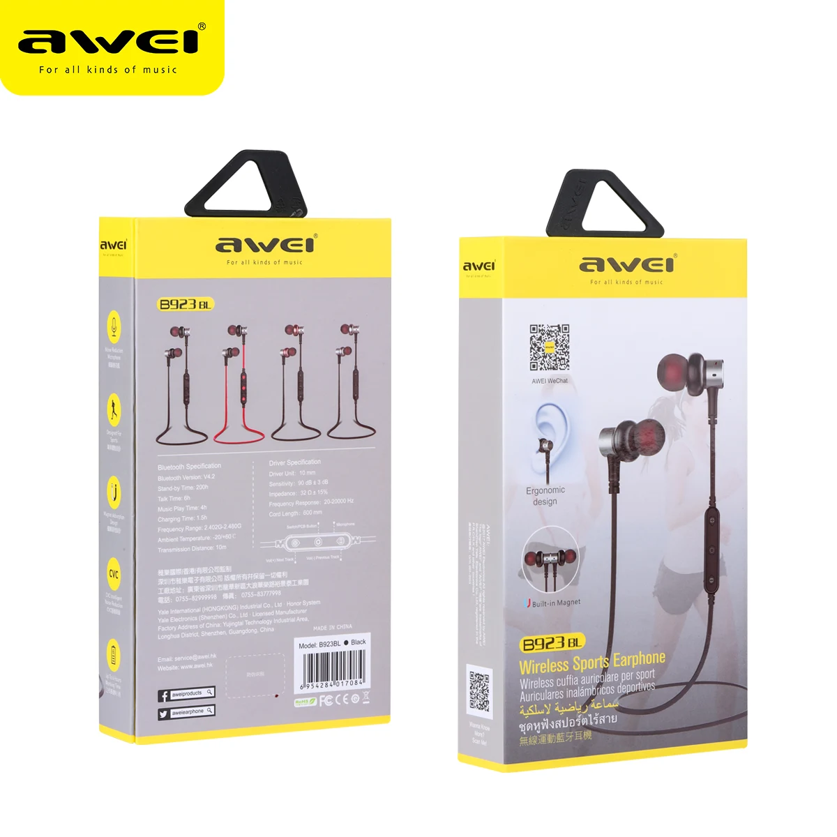 Awei B923BL Bluetooth-совместимые беспроводные наушники-вкладыши с шейным ободом для