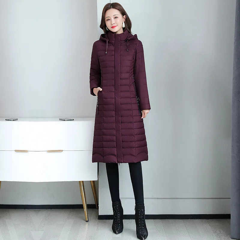 Women Parkas Winter Hooded Coat Down Cotton Jackets New Ladies Slim Plaid Long Warm Jackets High Quality Windproof Outerwear