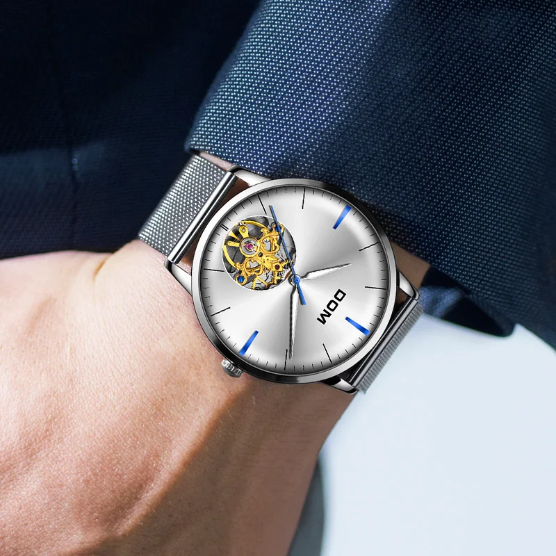 DOM Мужские автоматические механические модные топ Брендовые Часы бизнес-класса