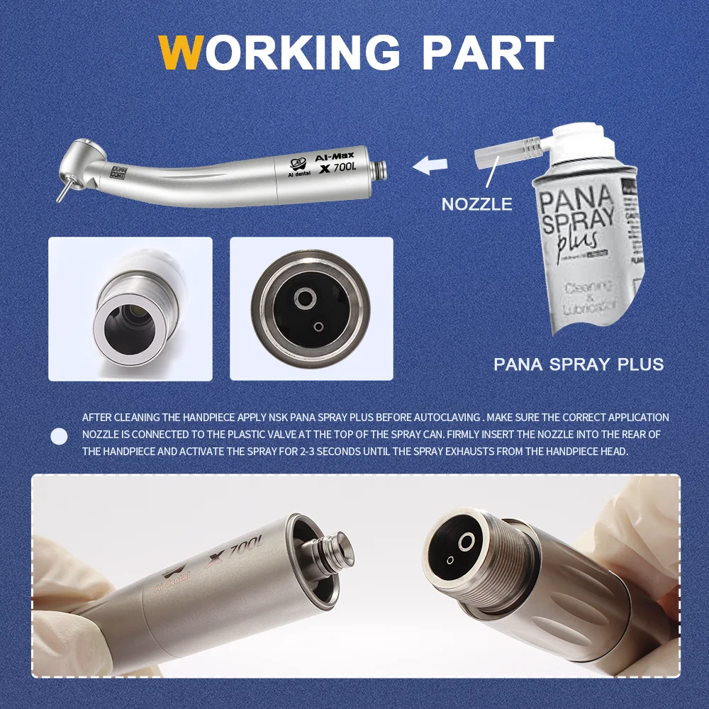 

Dental hand piece oil nozzle rotor turbine handpiece kit X700L big head clinic tools led coupling for 2 hole chair X700-NCL2
