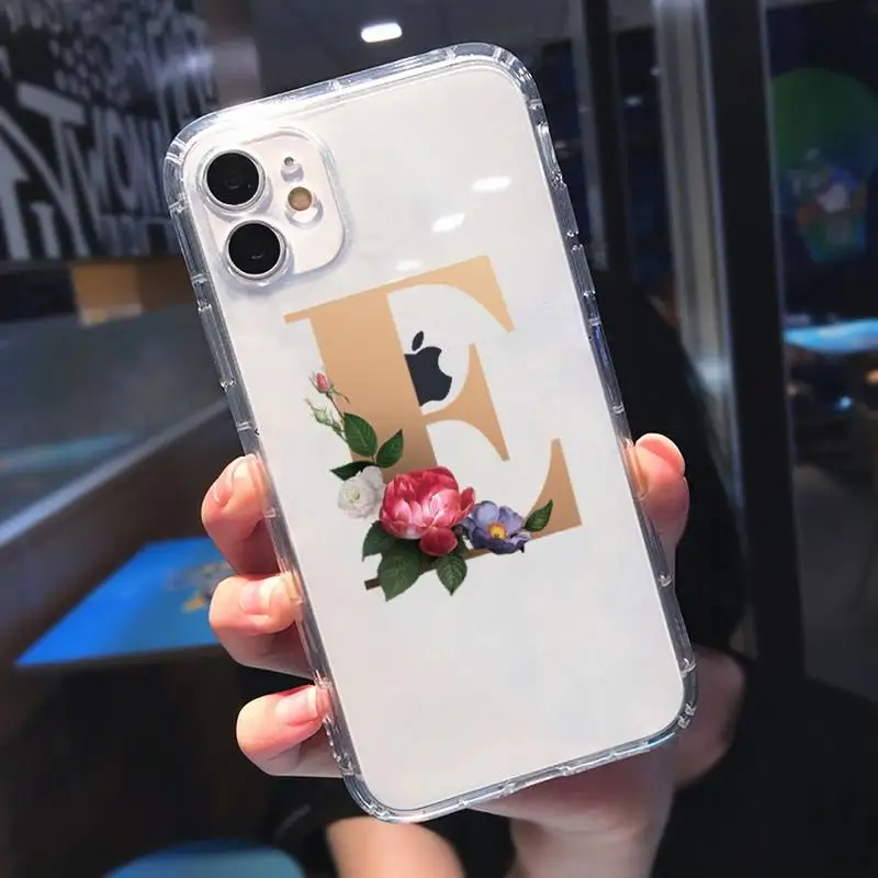 

Vintage Gold Floral Letter Phone Case Transparent for iPhone 11 12 mini pro XS MAX 8 7 6 6S Plus X 5S SE 2020 XR