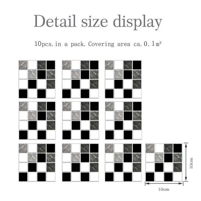 

3D Fake Mosaic Tile DIY Wall Sticker Waterproof for Kitchen Self Adhesive Bathroom Decals Wallpaper Line Border Decor 10*10cm