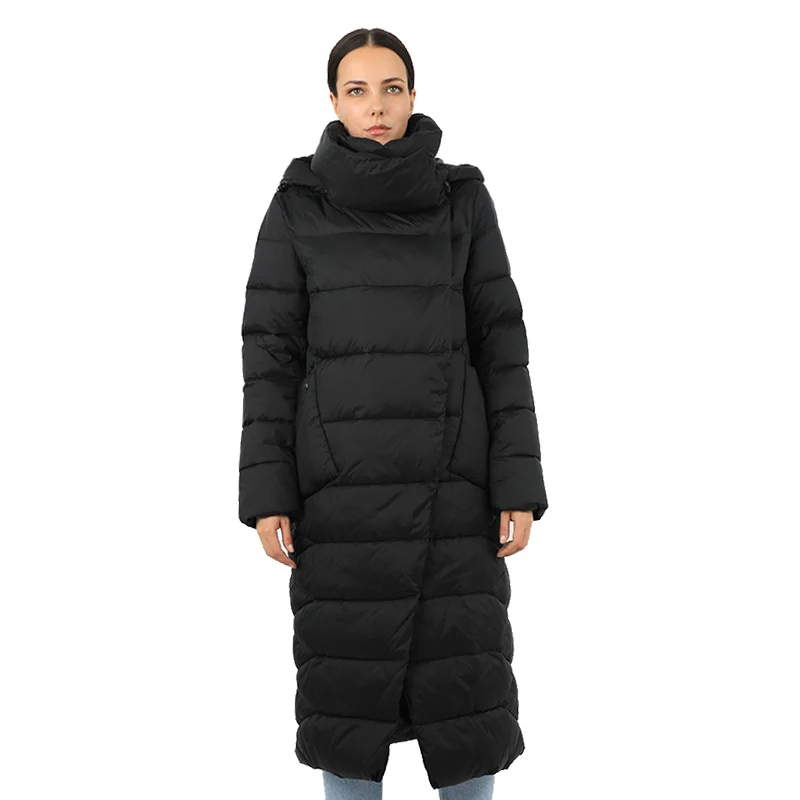 Women's Jacket Long Down Parkas Outwear With Hood Quilted Coat Female Office Lady Warm Quality Cotton Clothes Windbreak 19-157