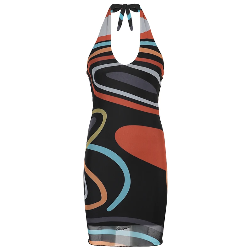 

Rapcopter Paisley Printed Halter Dress Backless Tie Up Short Dress Vintage Fashion Party Mini Dress Women Party Holiday Bodycon