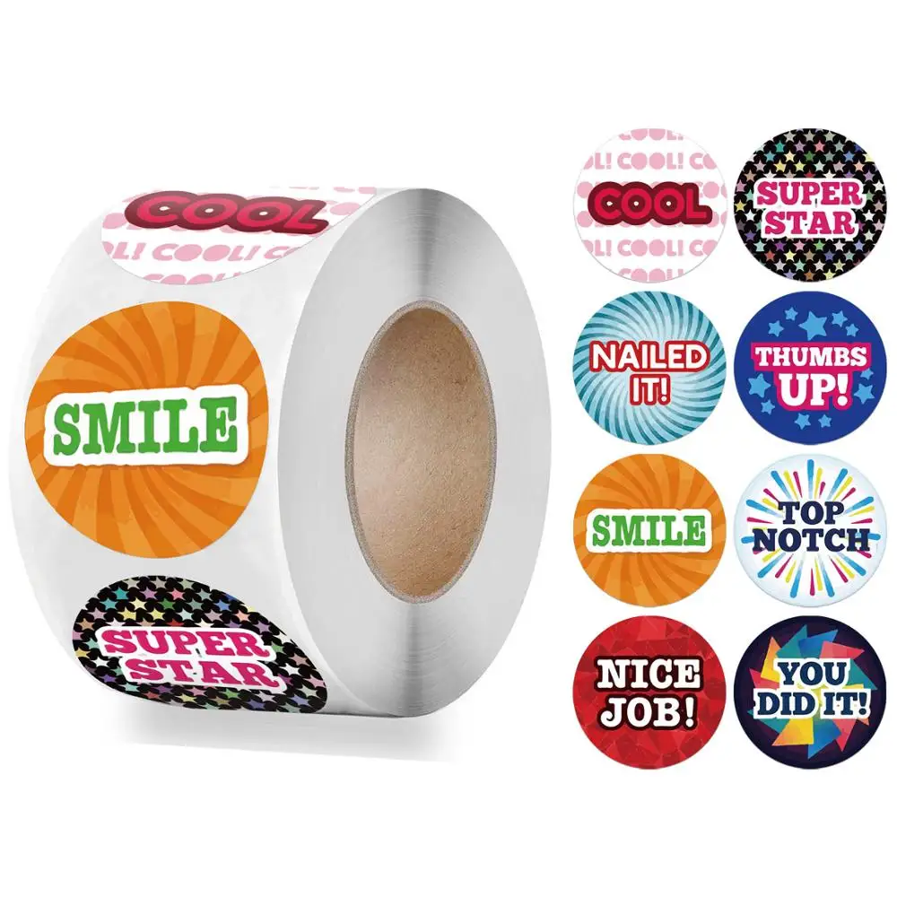 

500pcs/roll Child Sticker Cartoon Pattern Encourage English Stickers for Kids Gift Box School Teacher Supplies Reward Sticker