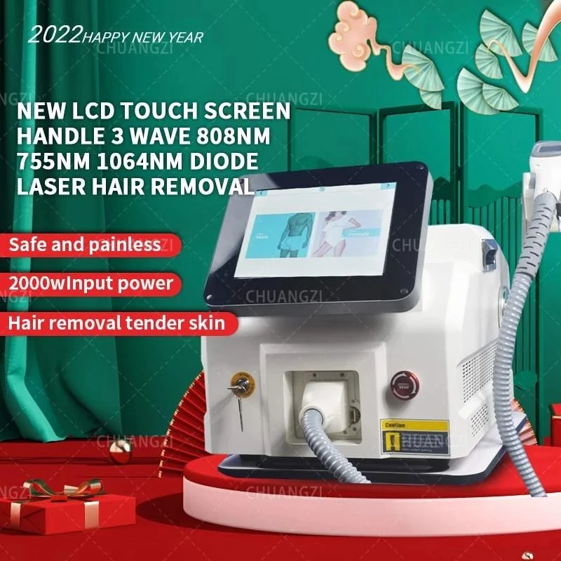 

Hot selling professional painless laser/new LCD touch screen handle portable 3-wave 808nm 755nm 1064nm diode hair removal machin