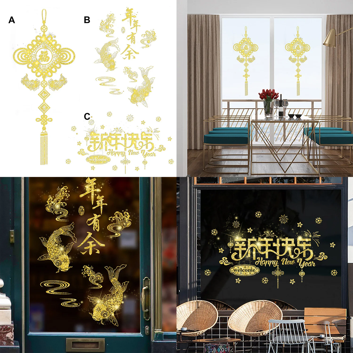 Behogar DIY лунный Новый год наклейки на стену съемные стенки с золотым блеском