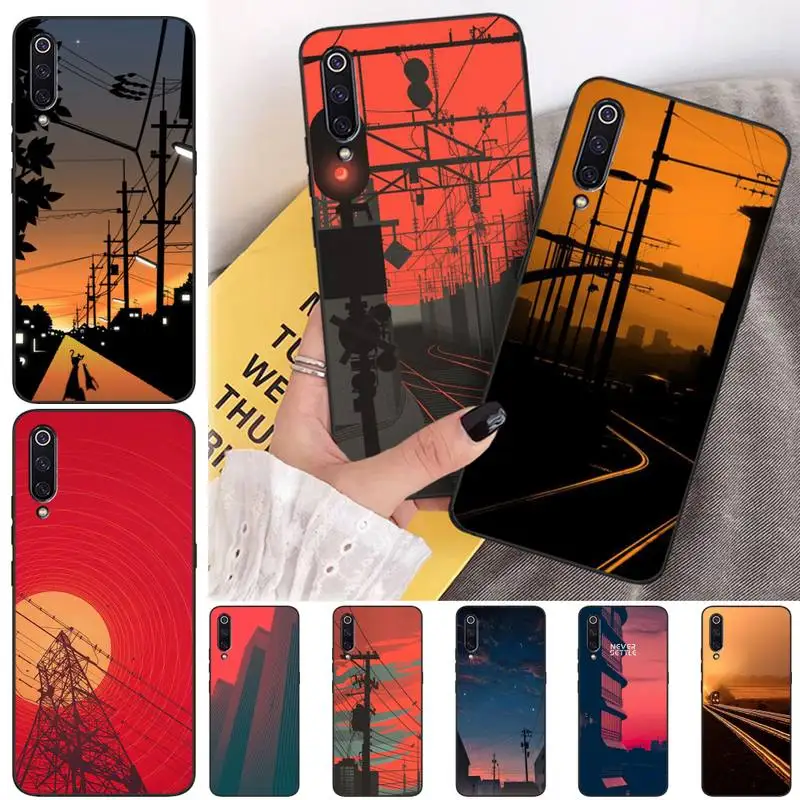 LJHYDFCNB Железнодорожный столб в сумерках ТПУ черный чехол для телефона Корпус Xiaomi mi