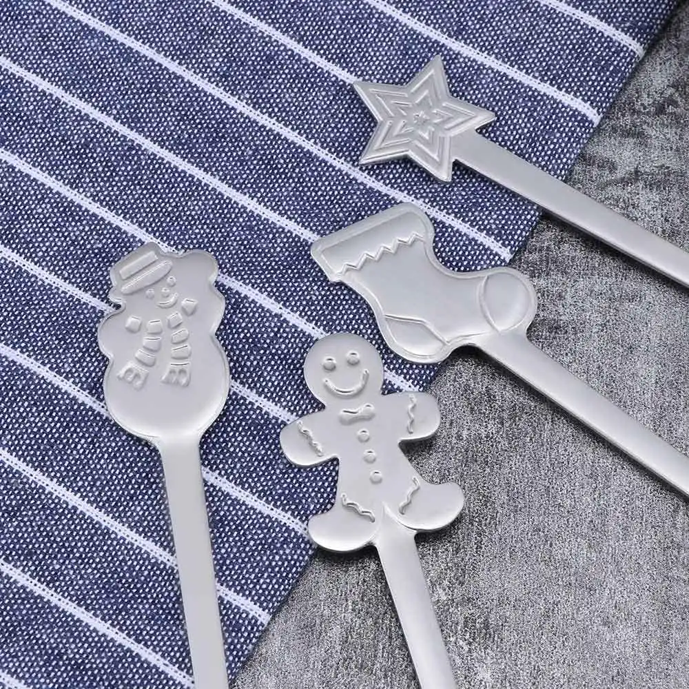 4 шт. Рождественская ложка из нержавеющей стали модная мультяшная для кофе чая