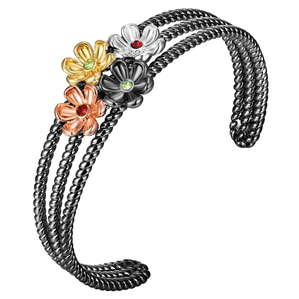 

Brand New Cuff Bangle for Women four color flower Bracelet Gold Zircon Hot Pick Jewelry