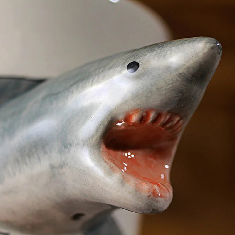 300ml Shark Coffee Cup Creative Animal Ceramic Mug 3D Hand Drawn Cartoon Funny Mugs With handle Boy drinking glass | Дом и сад