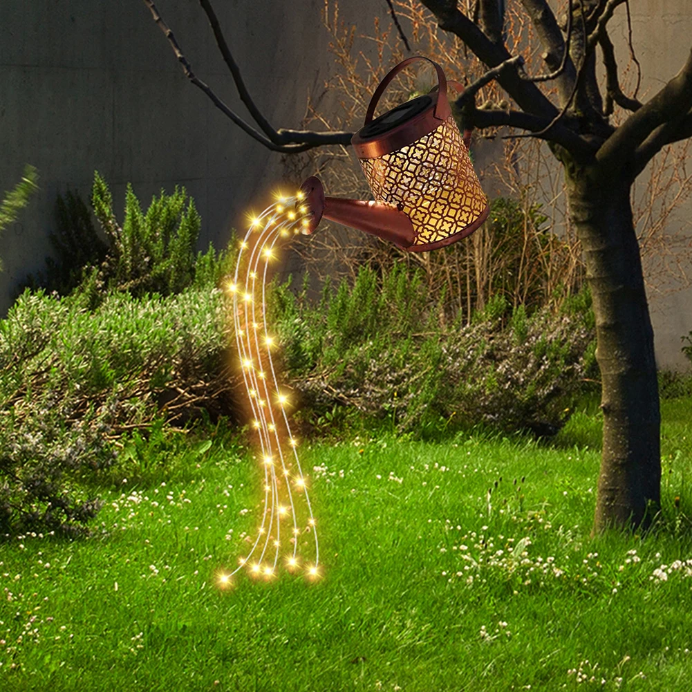 

Wrought Iron Hollow Out Lamp Metal Solar Powered Watering Can Sprinkles Fairy Light LED Outdoor Garden Waterproof Shower Light